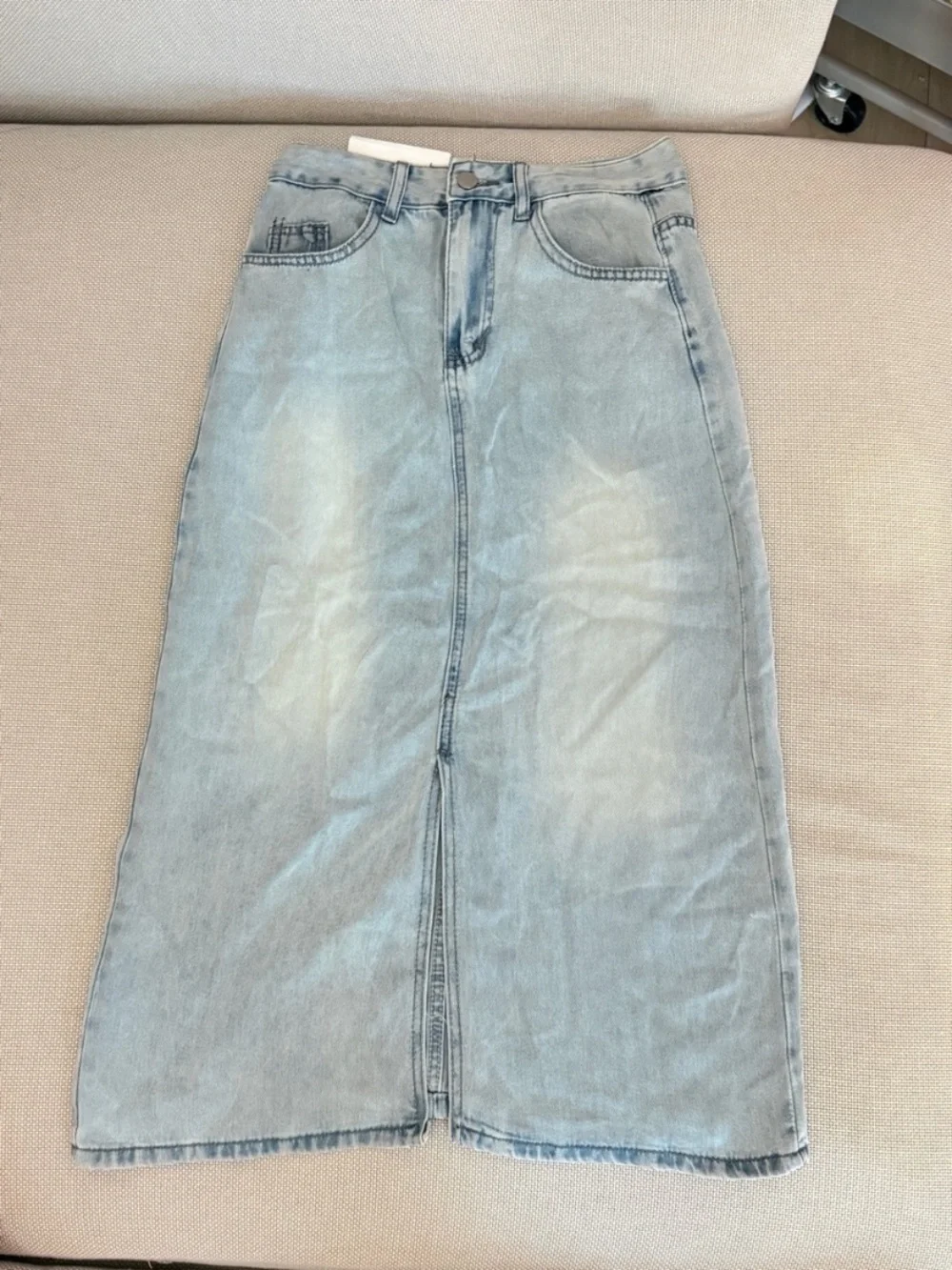 Light Blue Denim Maxi Skirt — High-Waist Straight Silhouette